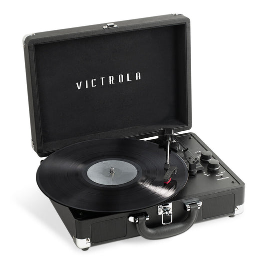 Gira-Discos Portátil Victrola Journey Preto para Ouvir Vinil em Casa ou em Viagem-0