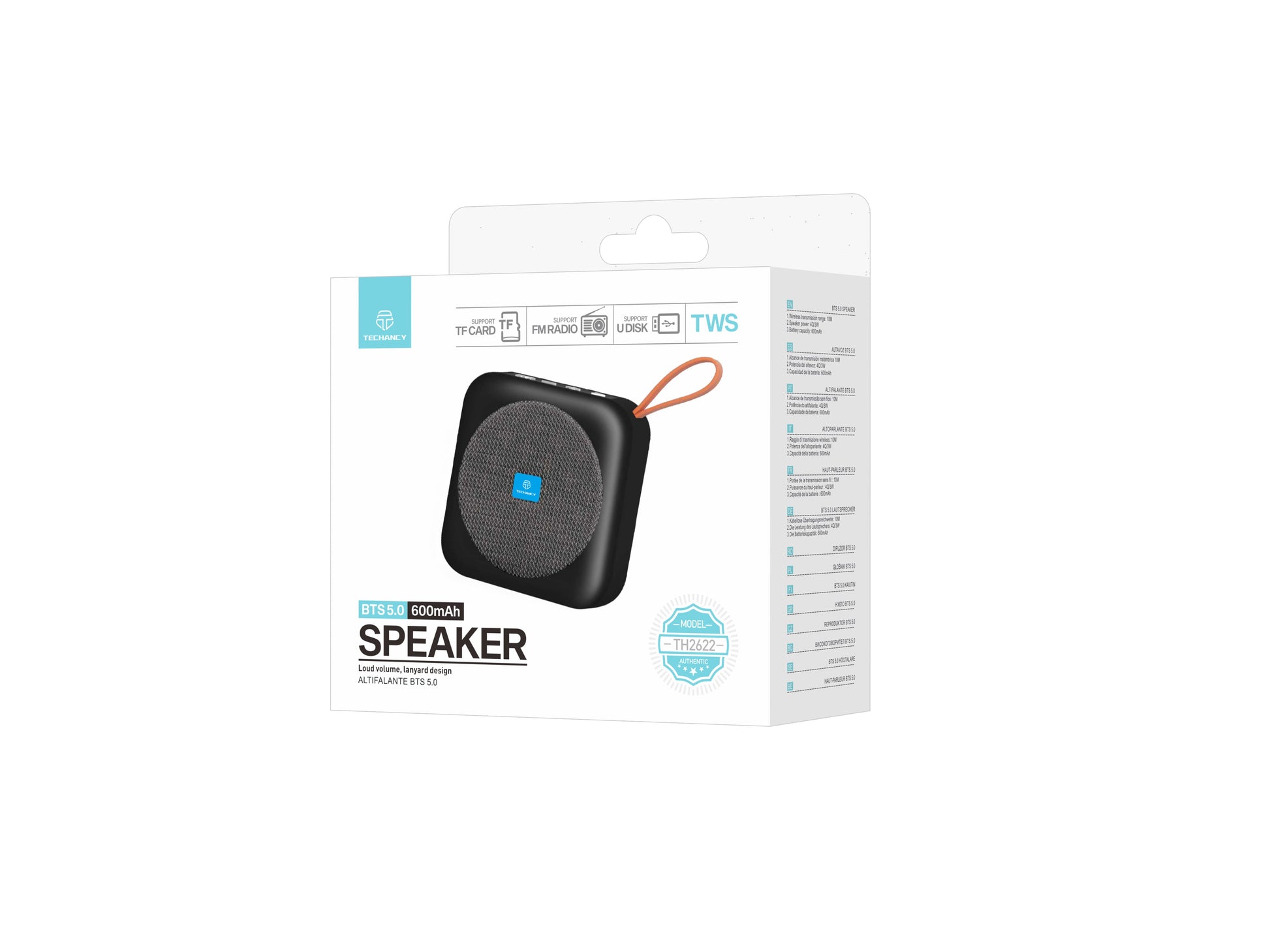 Techancy Altifalante Bluetooth Preto TH2622, Portátil E De Tamanho Compacto, Suporte Tf/Fm/Usb/Tws, Som Potente.-2